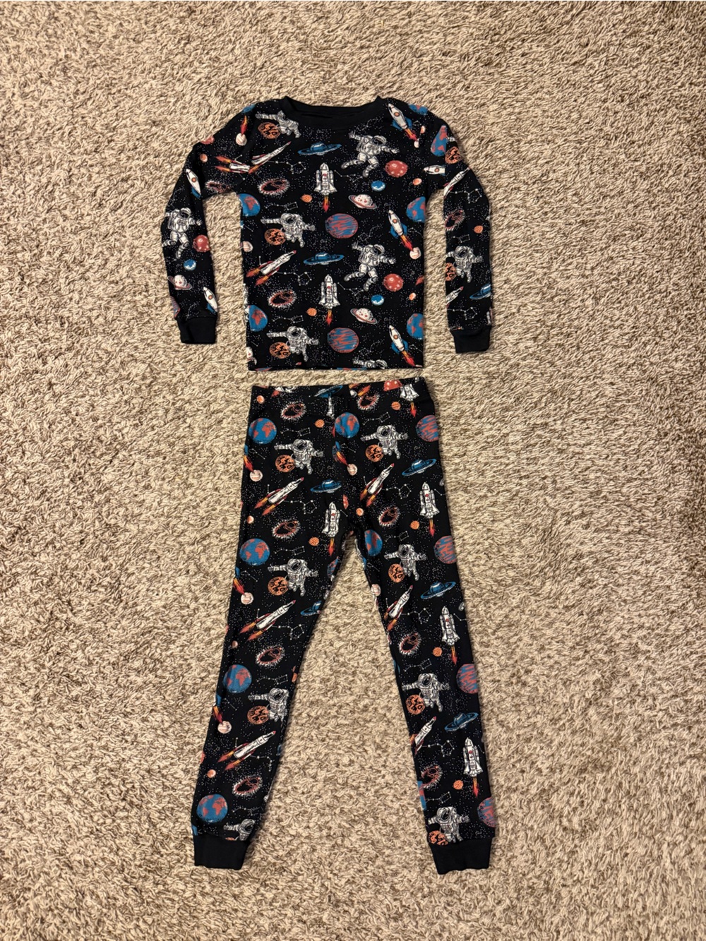 Kids Black Space Rocket Pajama Set - Unbranded